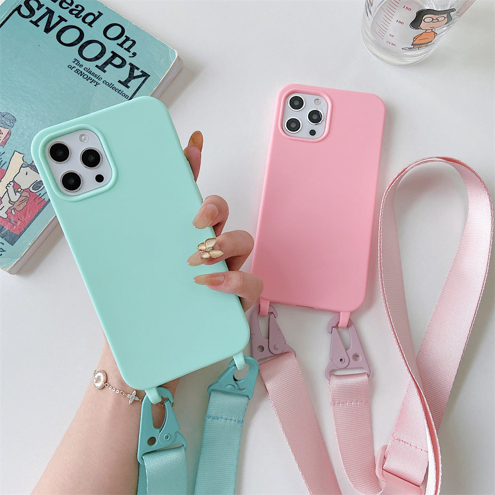 Personnalité Solid Color Lanyard Phone Case