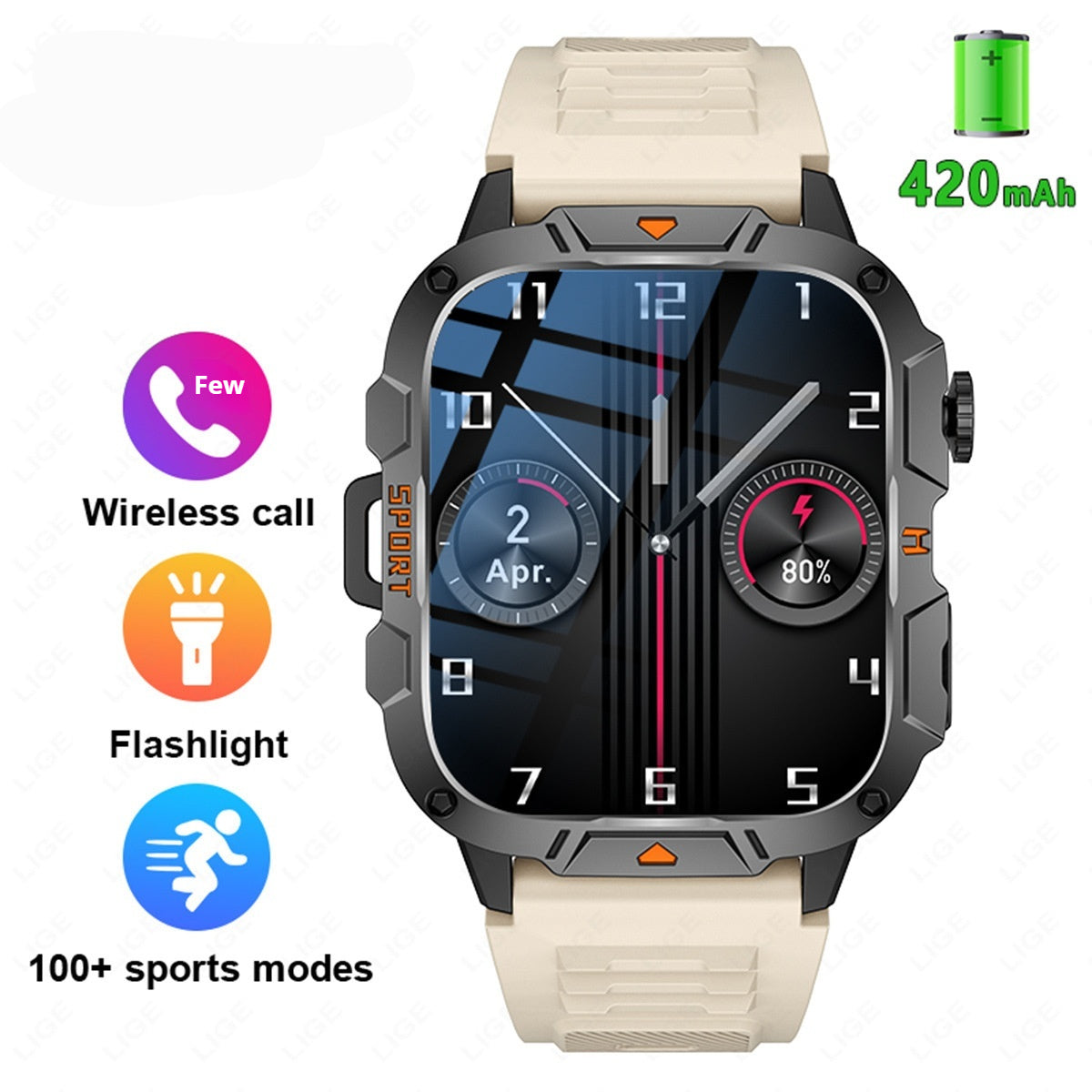 Carré Grand écran Multi-fonctions Sports Courante Coeur Montre intelligente
