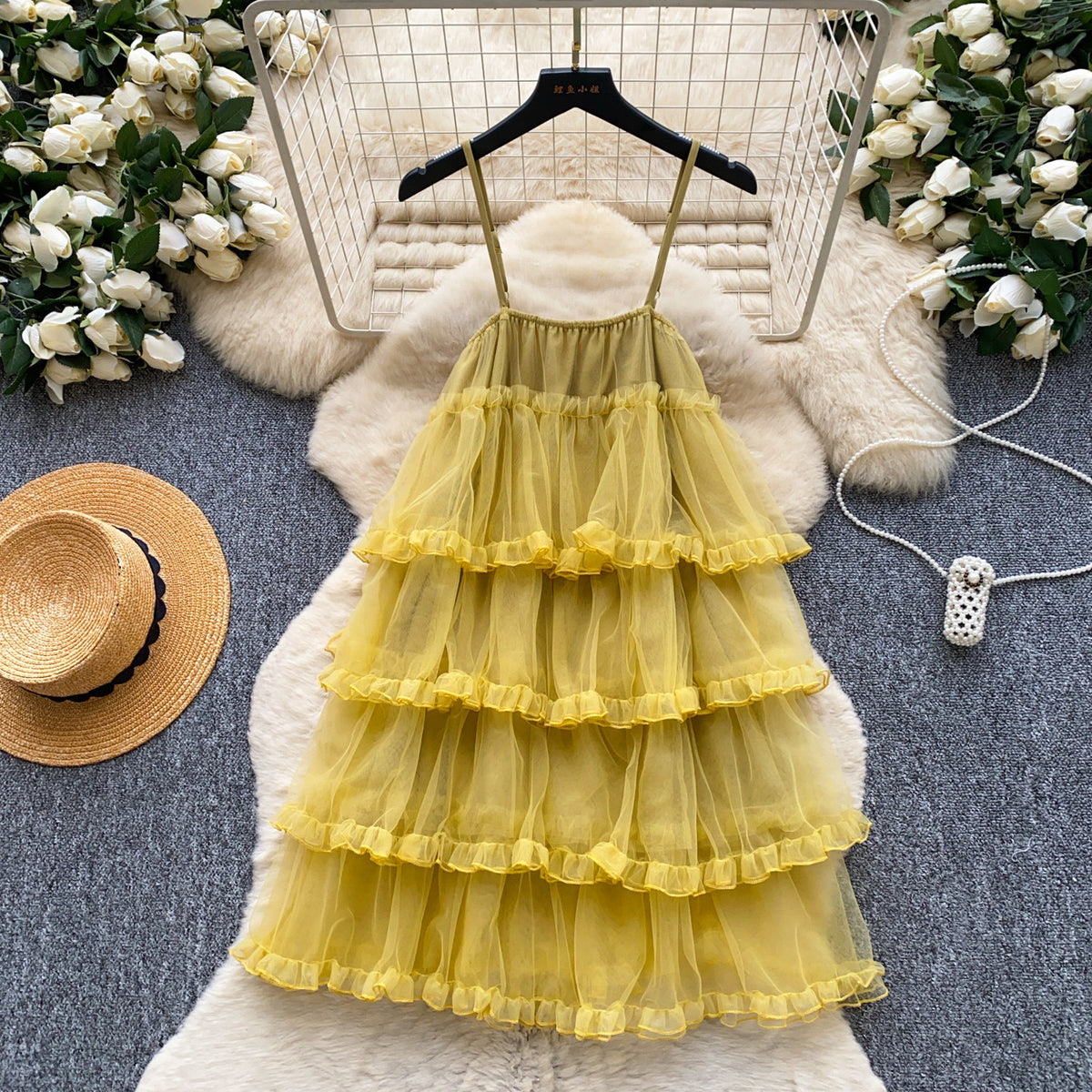 Women's Solid Color Three-Layered Strap Dress