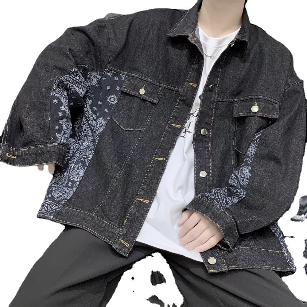 Cashew-flower Denim Jacket Hommes style coréen Veste