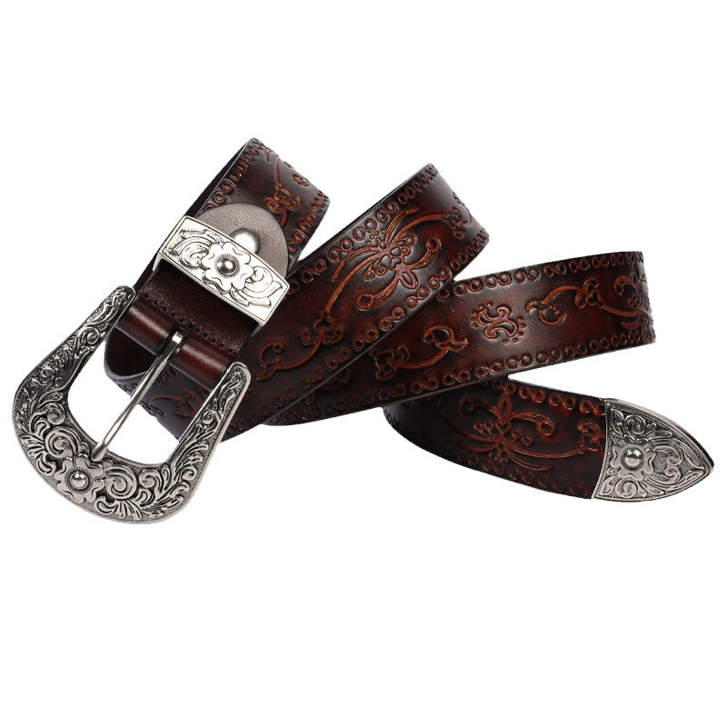 Embossé Premier couche Cowhide homme style mongol personnalisé ceinture sculptée