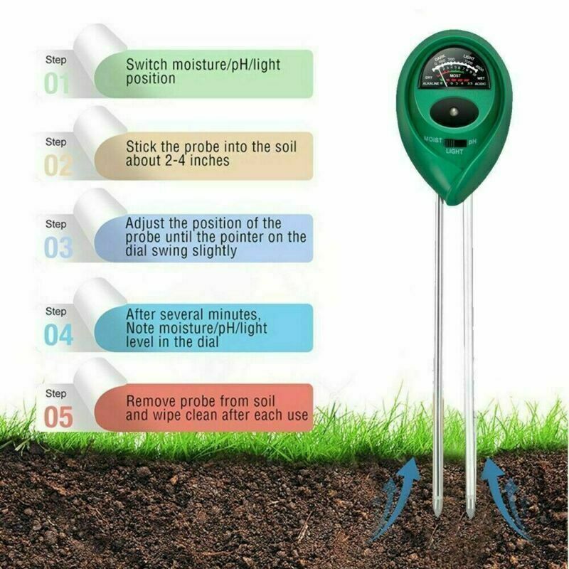 3 Dans 1 testeur PH compteur d'eau du sol compteur d'essai de lumière pour la plantation de plantes de jardin