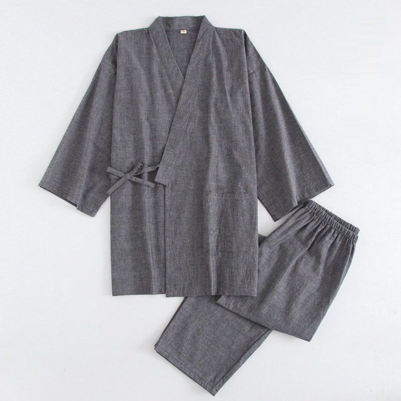 Coton Lavé Pyjama costume mince rayé hommes et femmes japonais couple Kimono pantalons