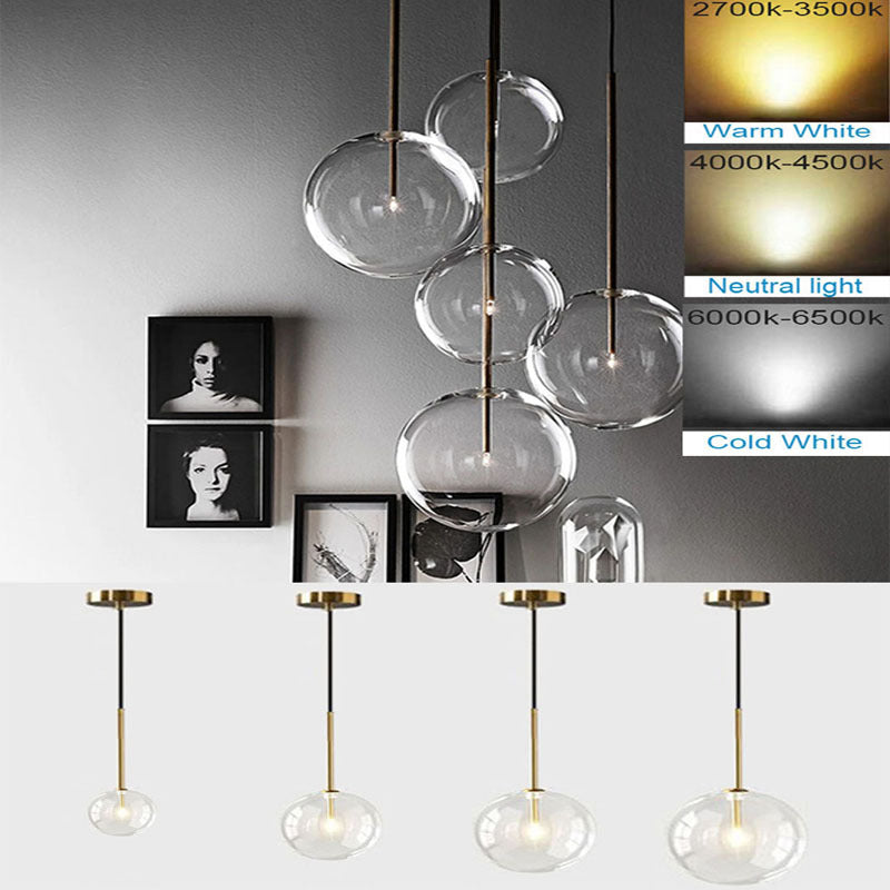 Style nordique Singlehead Transparent Ronde Pendentif Lumière Moderne Minimalist Bal en verre