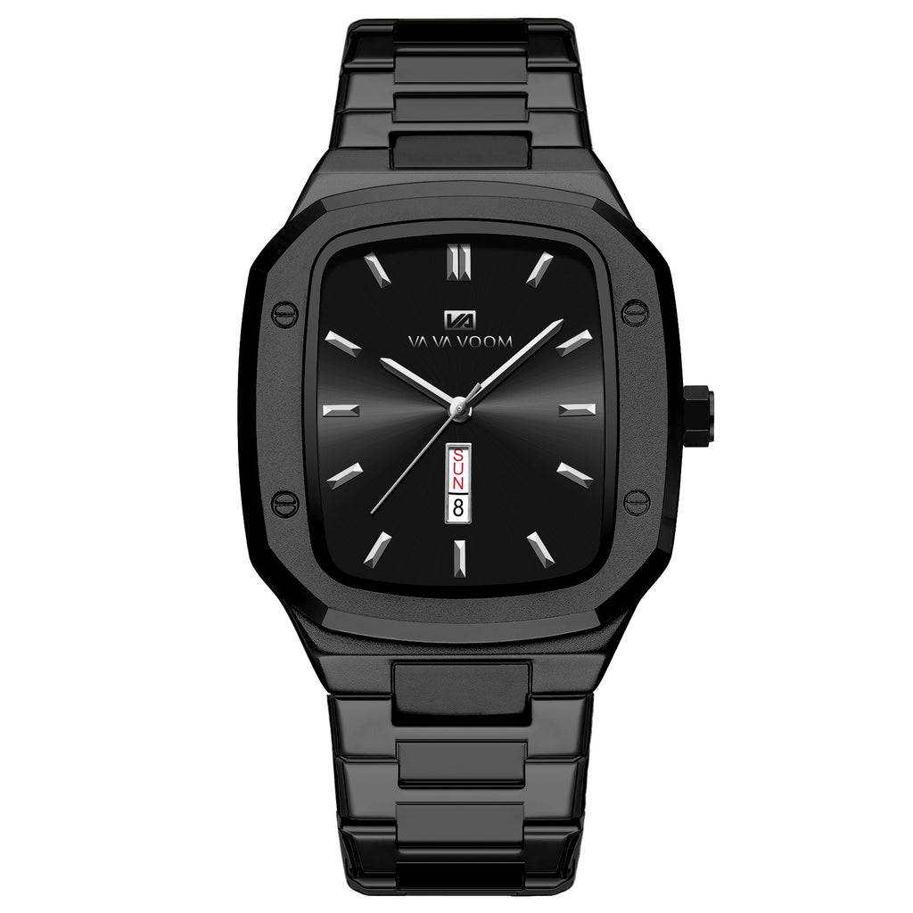 Business Rectangulaire Creative Dual-Date Steel-Strap Mens Watch