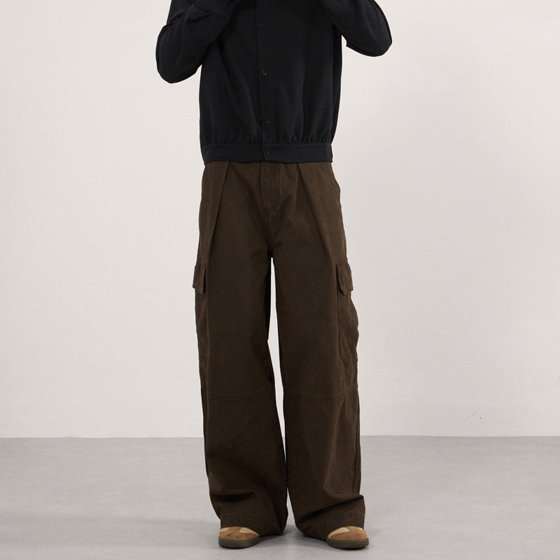 Pantalon de travail à patchwork multi-pocket plissé