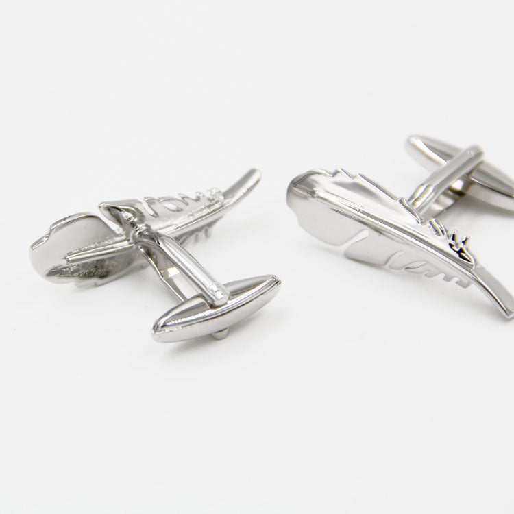 Simple homme style français argent plume forme Cufflinks ongles