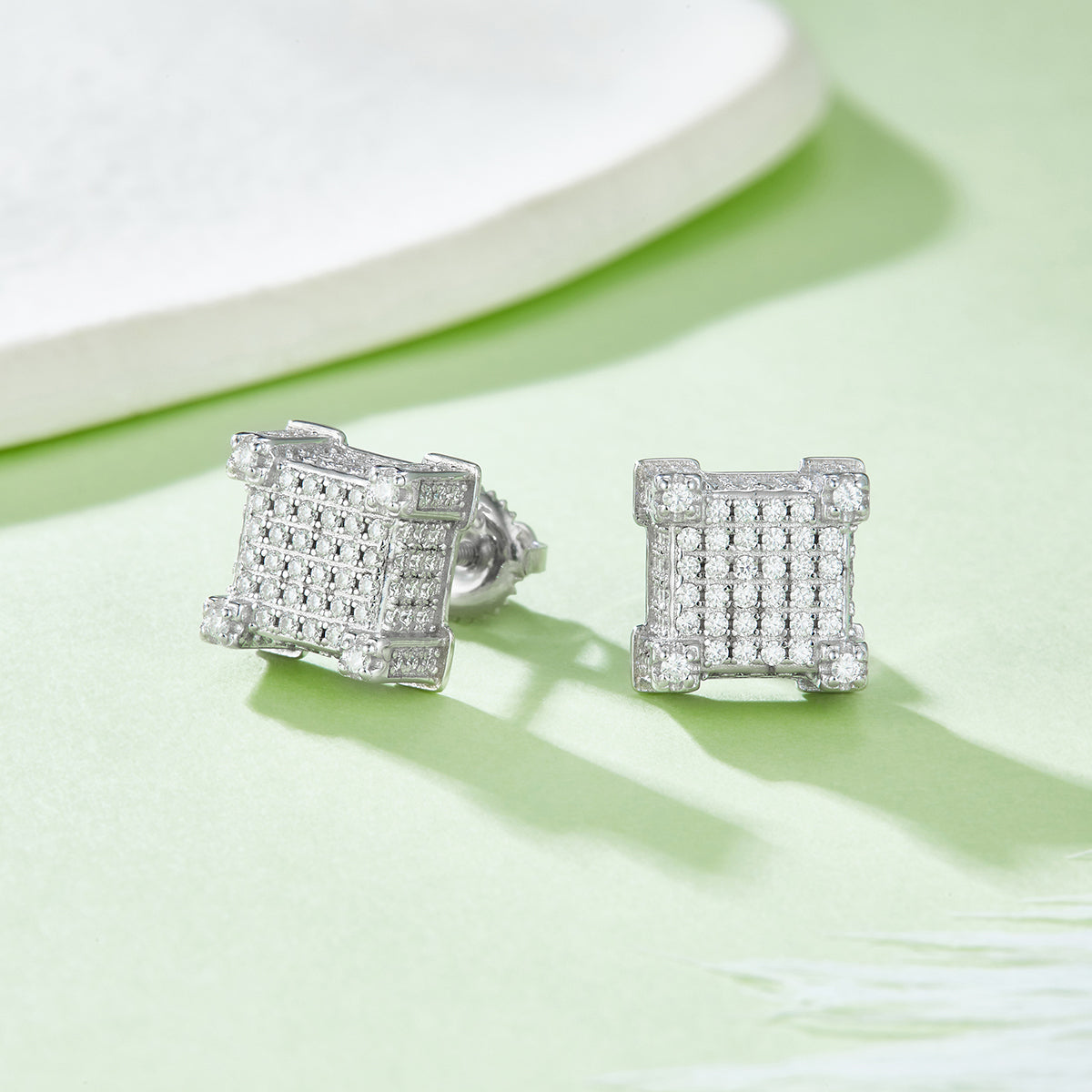 S925 Argent Sterling 216pcs D Couleur VVS1 Moissanite Boucles d'oreilles 3D Cube 3.2g Vis Hypoa