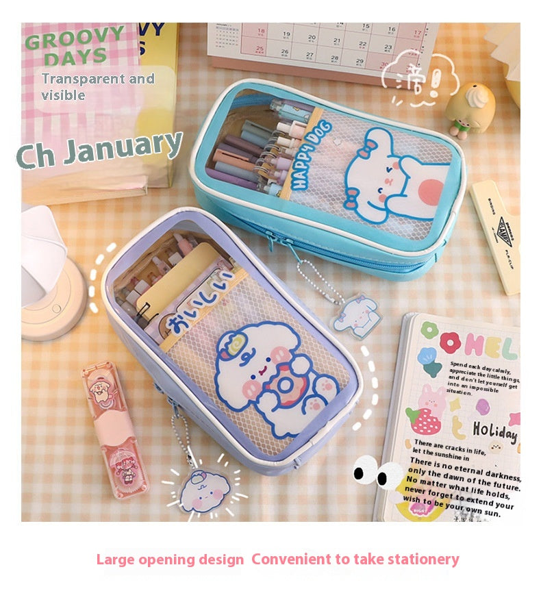 Cartoon papeterie grande capacité transparent et mignon étudiant stylo boîte de papeterie