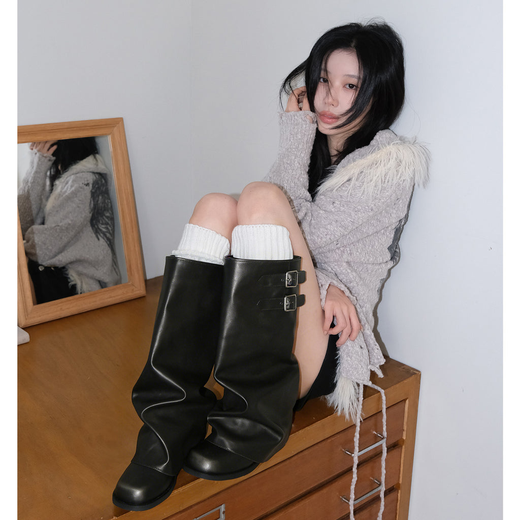 Femmes Retro-style Bottes au-dessous de la cheville avec ceinture détaillée sur l'arbre