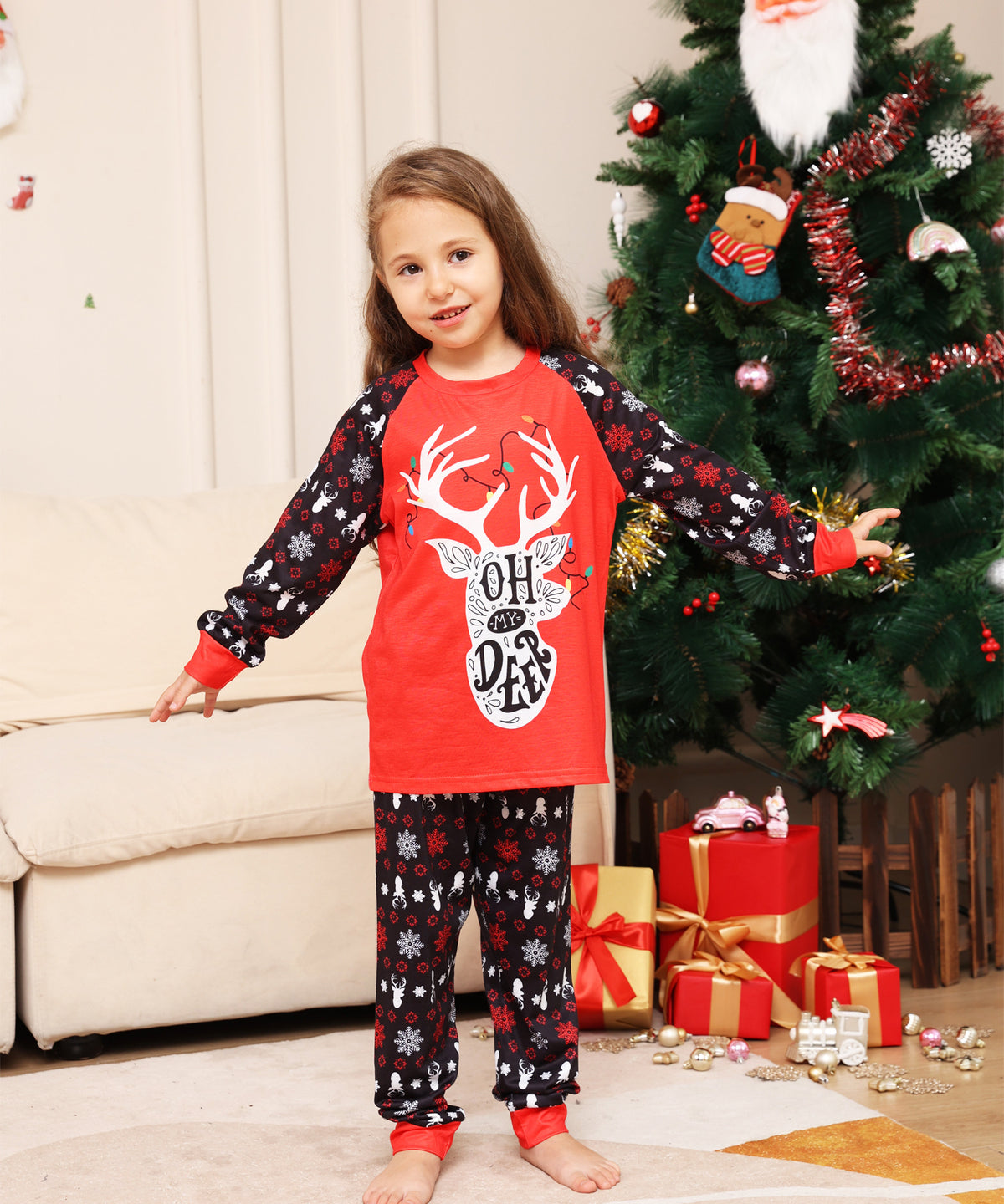 Lettre Snowflake Deer Christmas Parent-child Suit Printed Homewear Pajamas