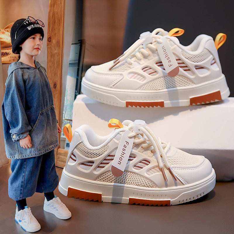 Mode Enfants Respirant Mesh Chaussures Moyen et Grand Enfants Sneakers Garçons Blanc S