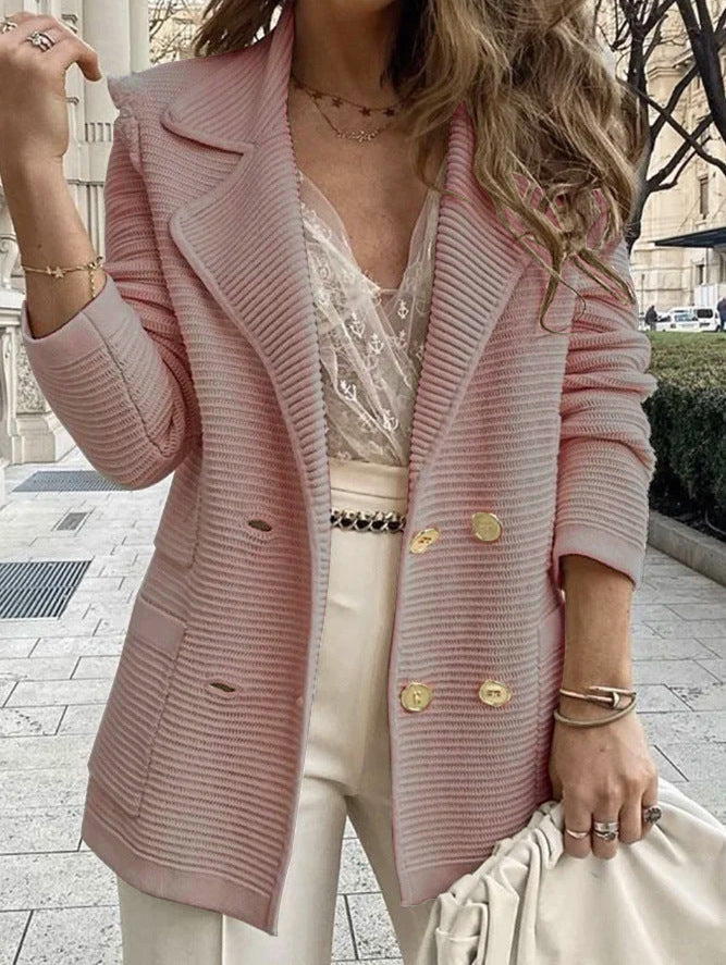 Veste Lapel Double Breasted Knit Blazer