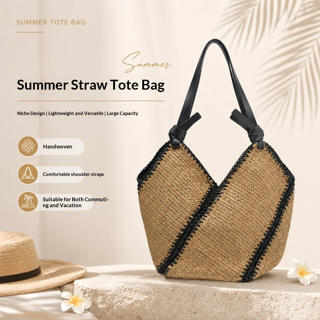 Sac tissé à la main polyvalent en paille rayée
