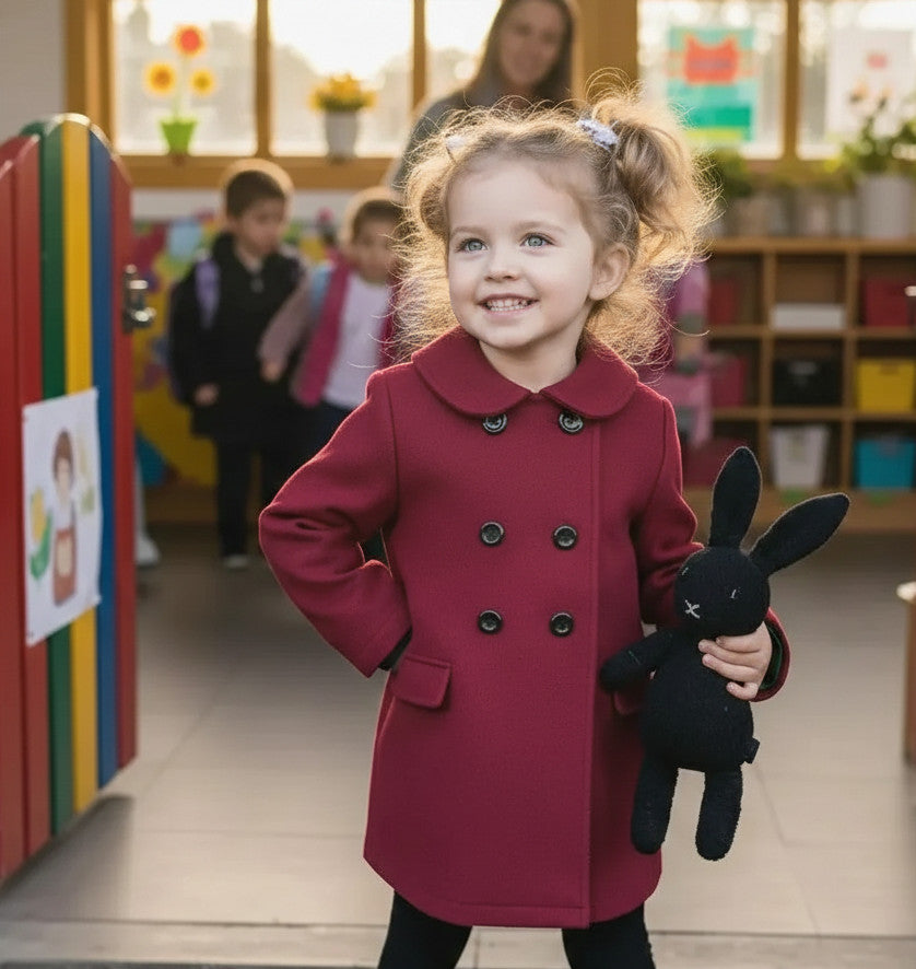 Filles Cashmere Baby Doll Coat Vin rouge Luxury Age 2-3Todler Coat