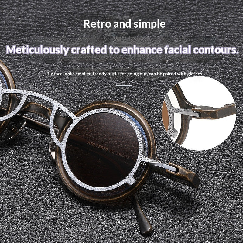 Lunettes de soleil de forme ronde en titane pur Rétro nuances élégantes pour les femmes