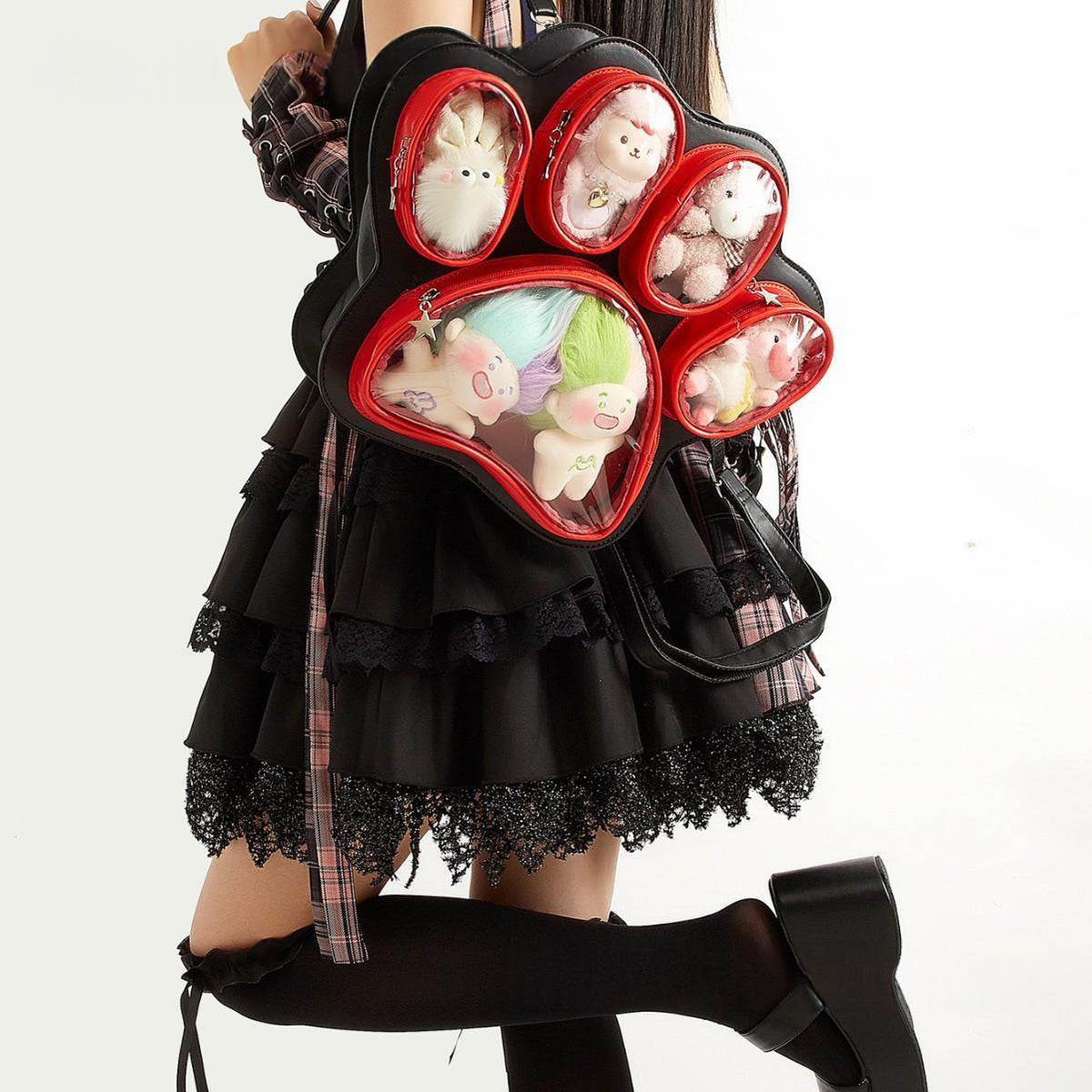 Mignon sac à douleur de grande capacité pour les filles avec un design multicouche Cat-claw