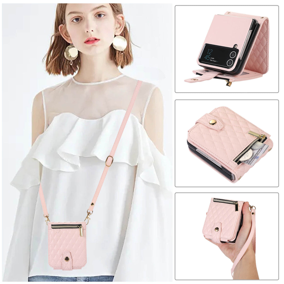 Étui en cuir plongeant sur une épaule couverture de téléphone zipper sac Flip