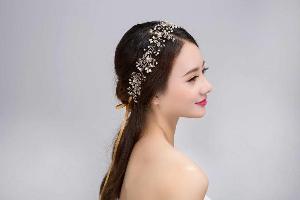 Pure main en or et argent cristal Accessoires pour cheveux de mariée