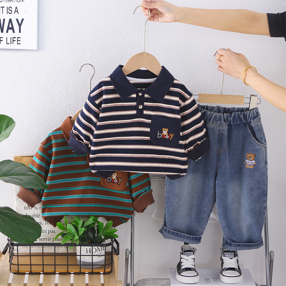 Ensemble de Polo Casual pour Enfants avec Collier Lapel 2 pièces