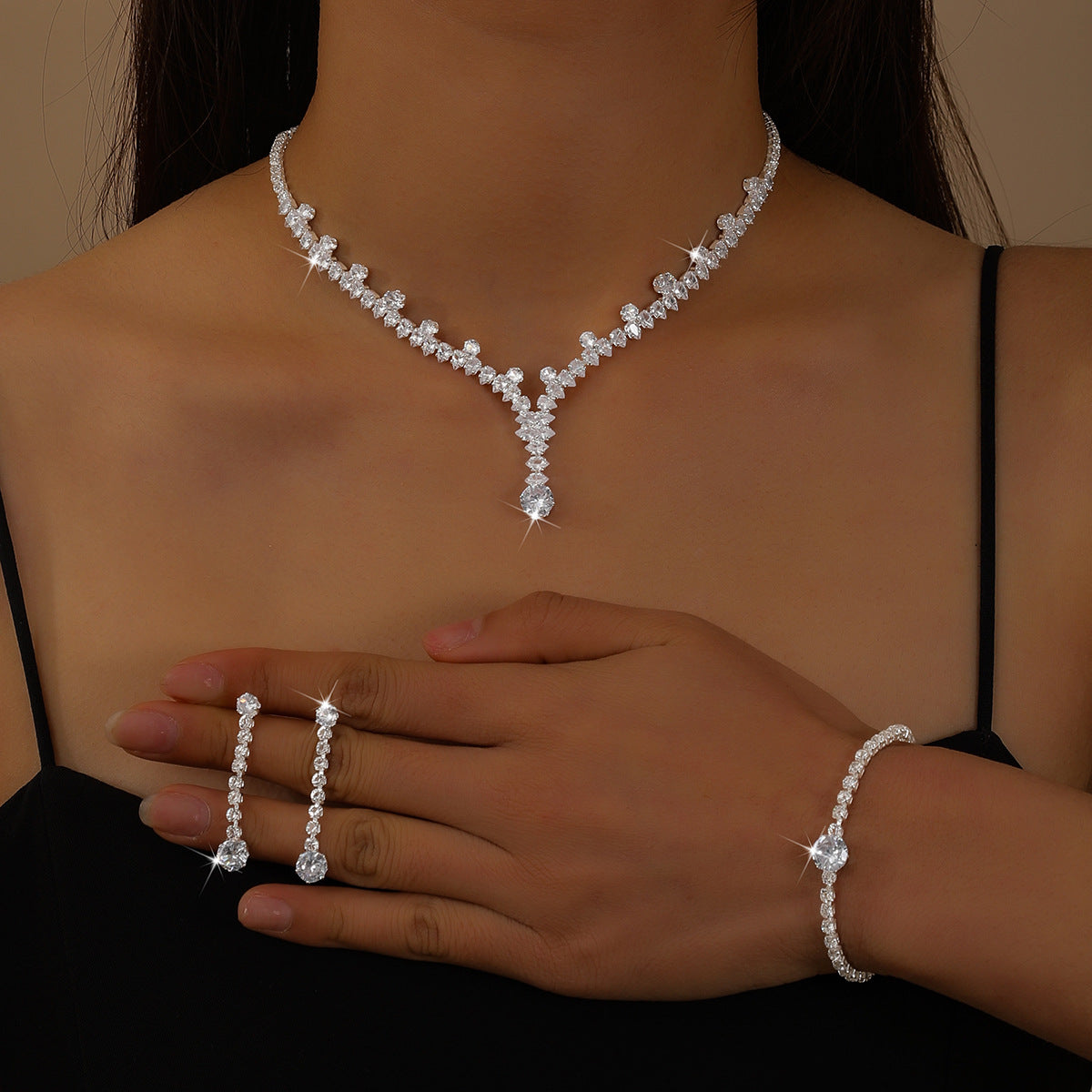 Ensemble de bijoux en Strass à goutte d'eau pétillante