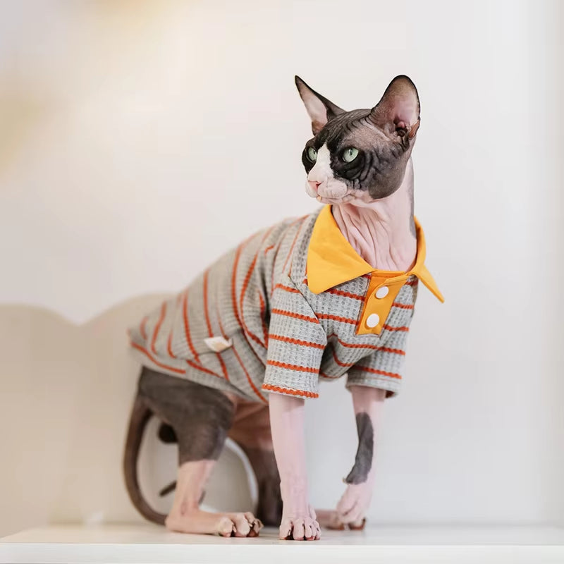 Vêtements de chat pour animaux de compagnie de style Polo rembourré avec un collier tournant et manches longues
