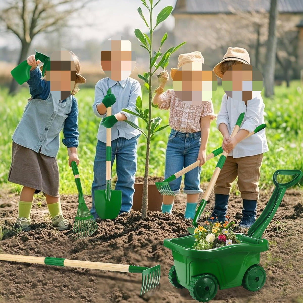 Ensemble d'outils de jardin vert 7 pièces