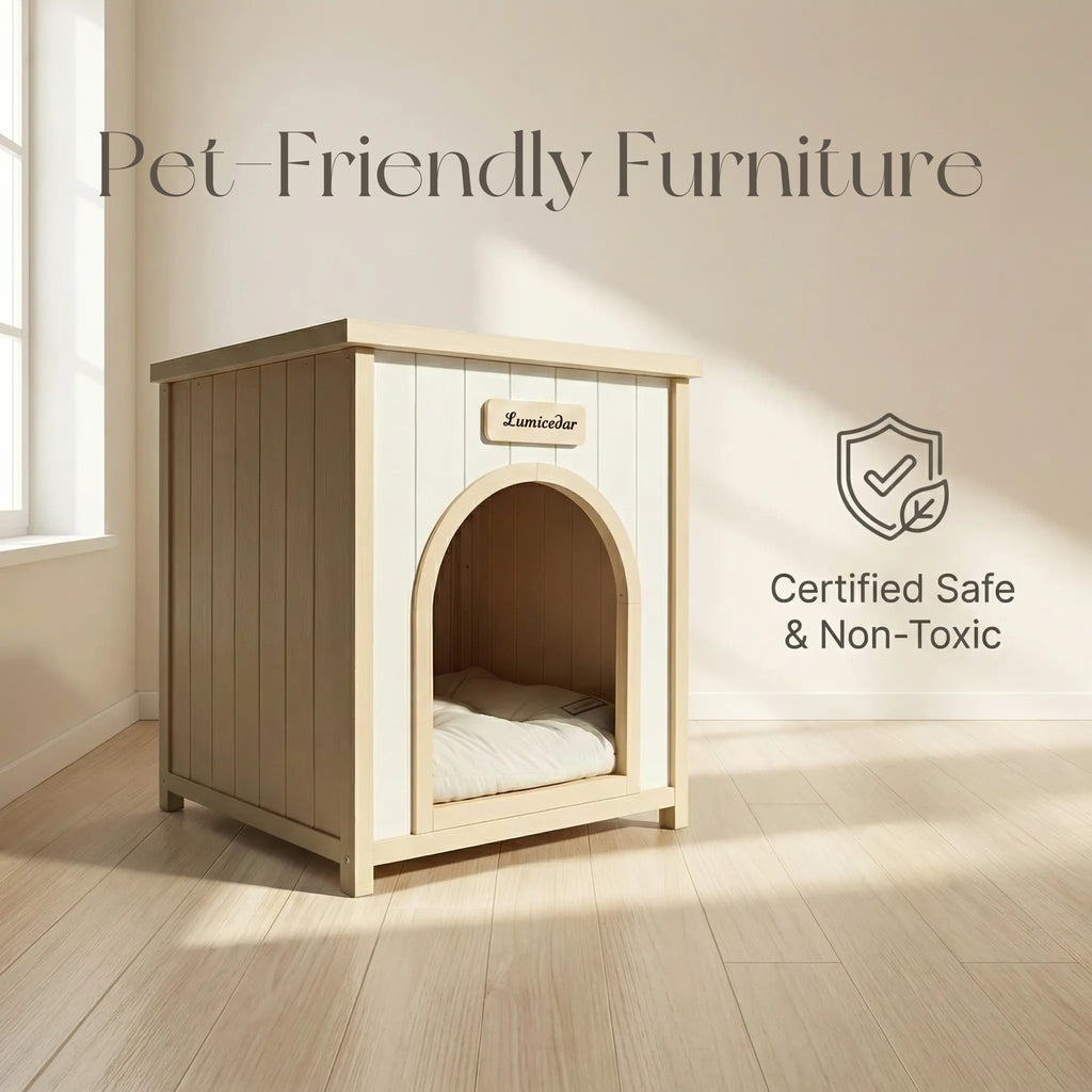 Maison de chien en bois moderne avec coussin amovible – Cèdre solide Pet House pour petit faire
