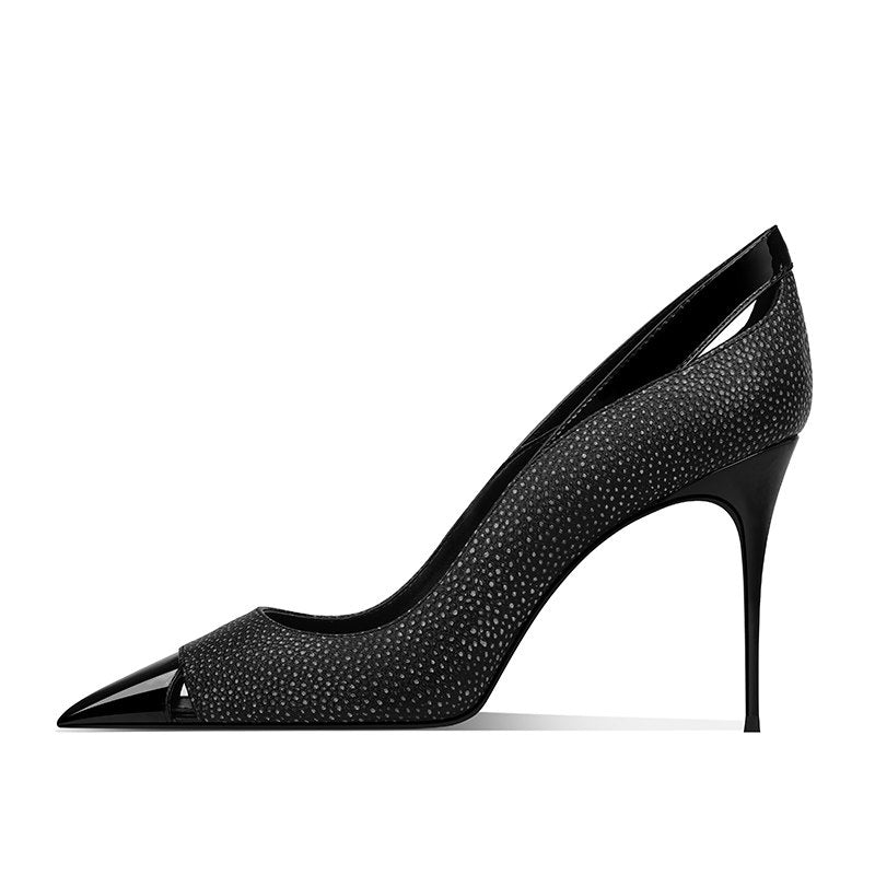 Black Patchwork Talons hauts pointus pour les femmes