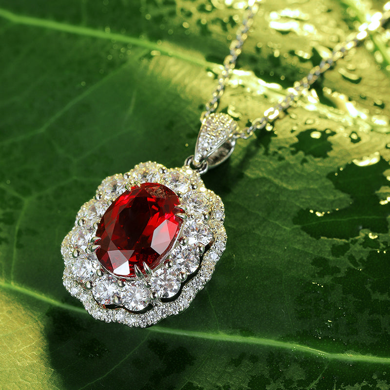 S925 Argent 5.2g Collier Ruby créé en laboratoire