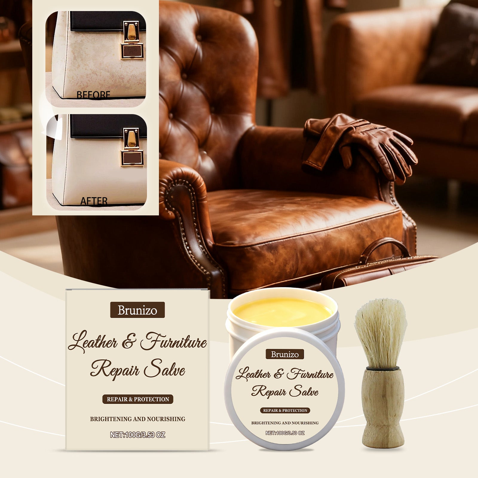 Crème de soins en cuir 1 00g-1 Brush-1box