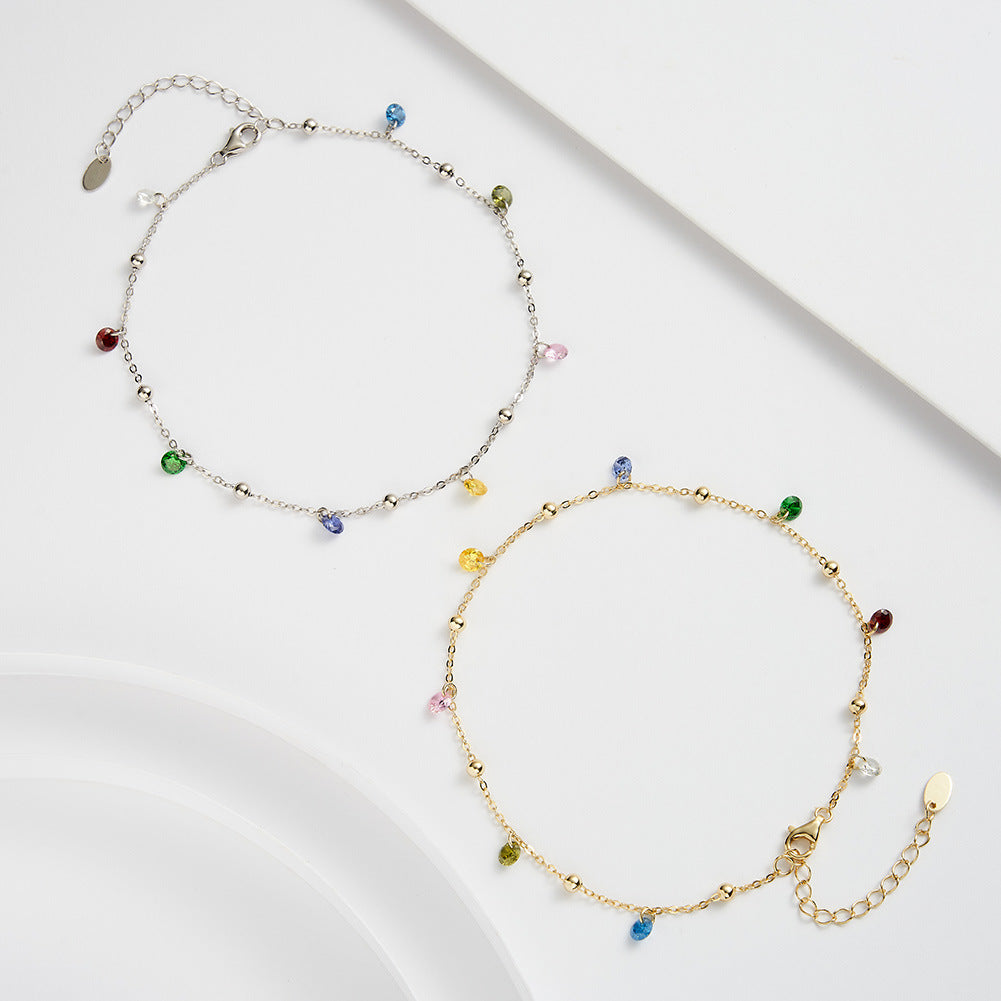 S925 Argent Sterling Couleur Zircon Starry Sky Anklet