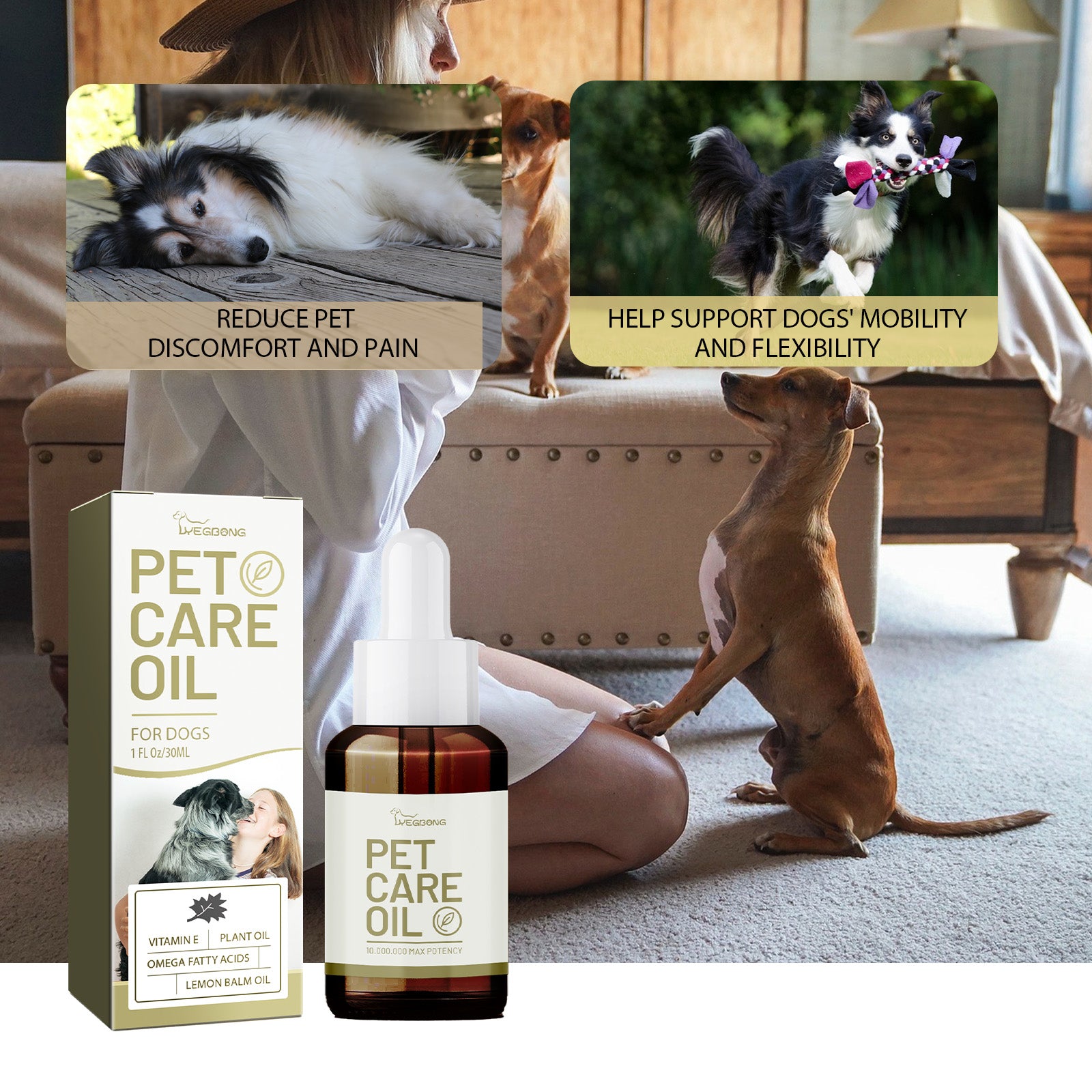 Huile de soin pour chien avec acide gras de baume de citron