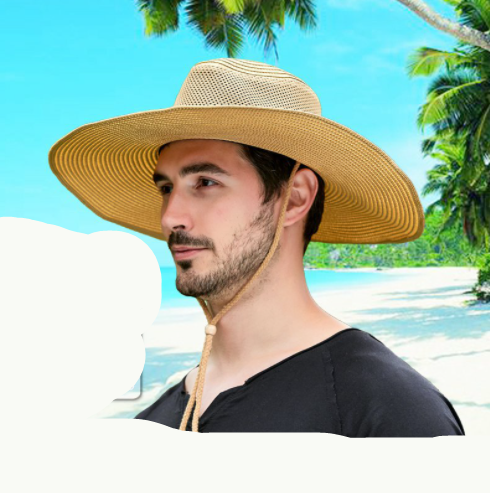 Breathable Mesh Big Brim Straw Hat Protection solaire extérieure masculine