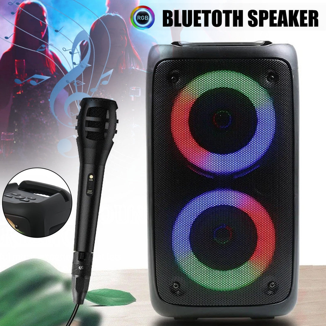 Haut-parleur Bluetooth portable Sub Woofer Heavy Bass Sound System Party Mic