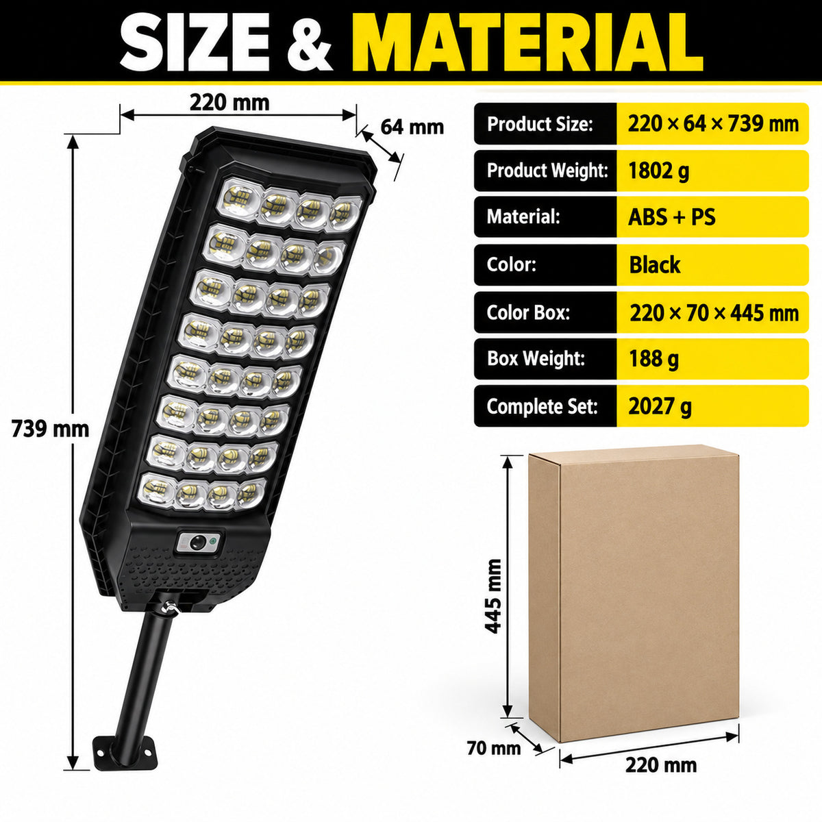 Solar Powered Motion Sensor Outdoor Light W7208 8 Noir pour Garden Yard Street Wall LED