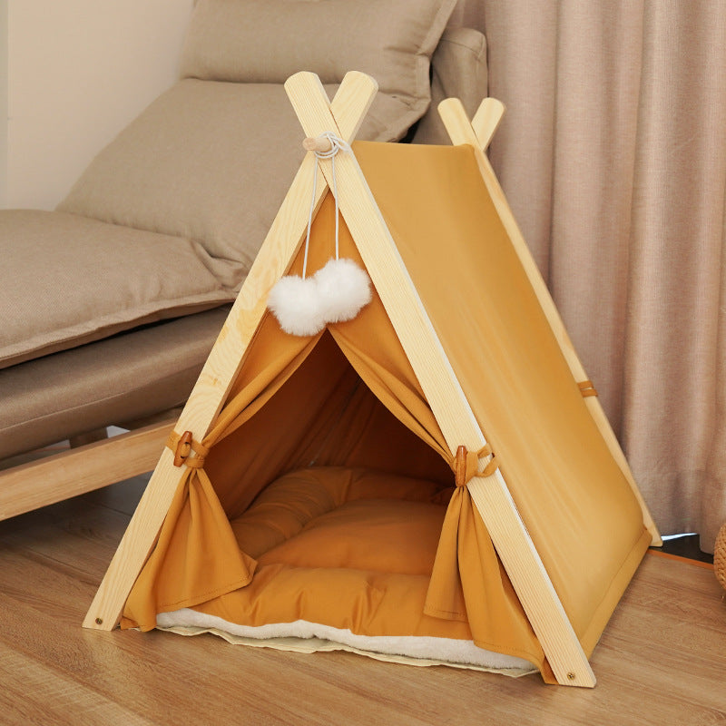 Tente de chat de chat amovible et lavable toile rayée Bois massif