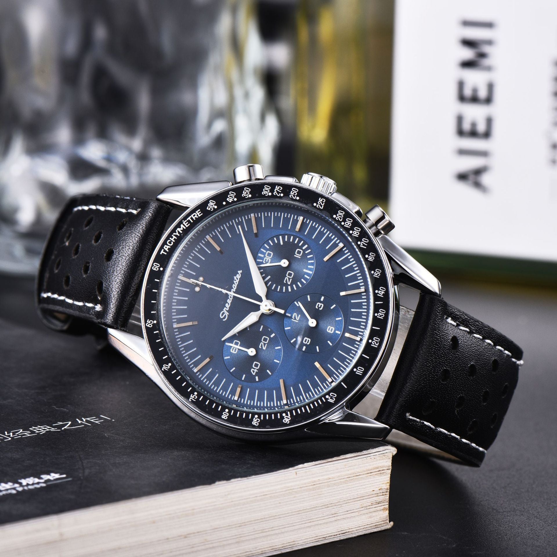 Montre Quartz multi-fonctions en cuir à 6 poignées pour hommes d'affaires