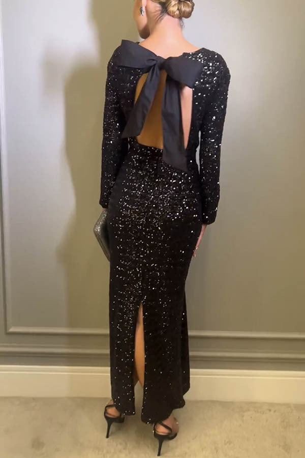Automne Hiver Sexy Robe de soirée pailletée sans dos Robe Femmes