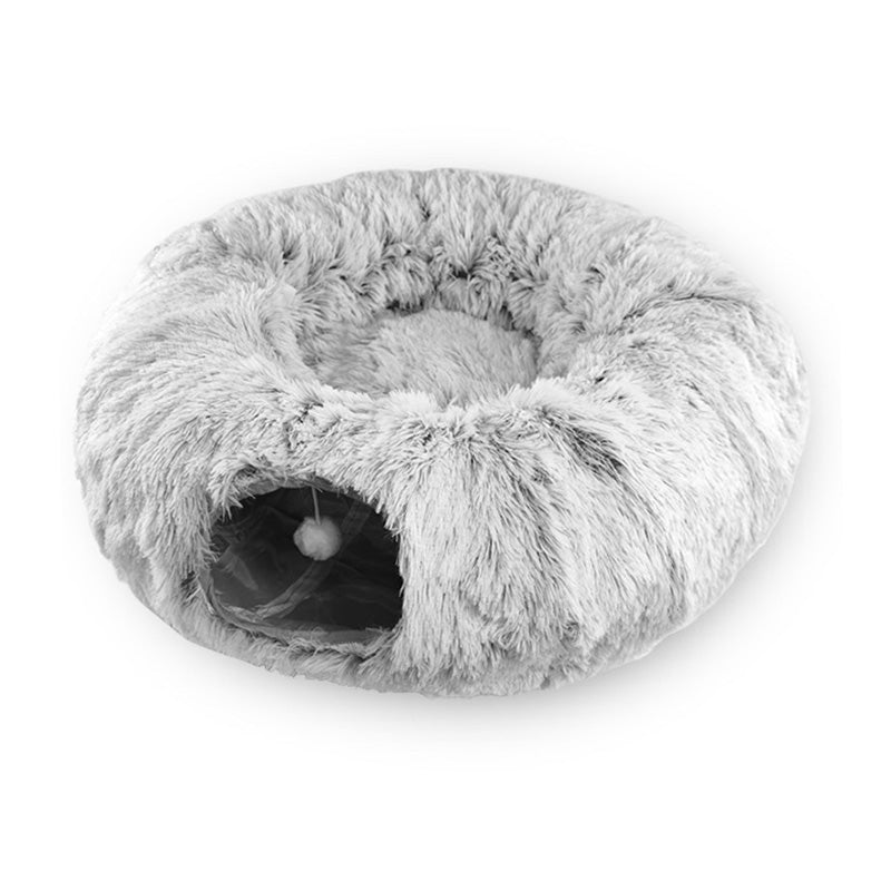 Lit chaud de chat en peluche avec tunnel pour les chats intérieurs Collapsible Donut Cat jouer à coucher Cave