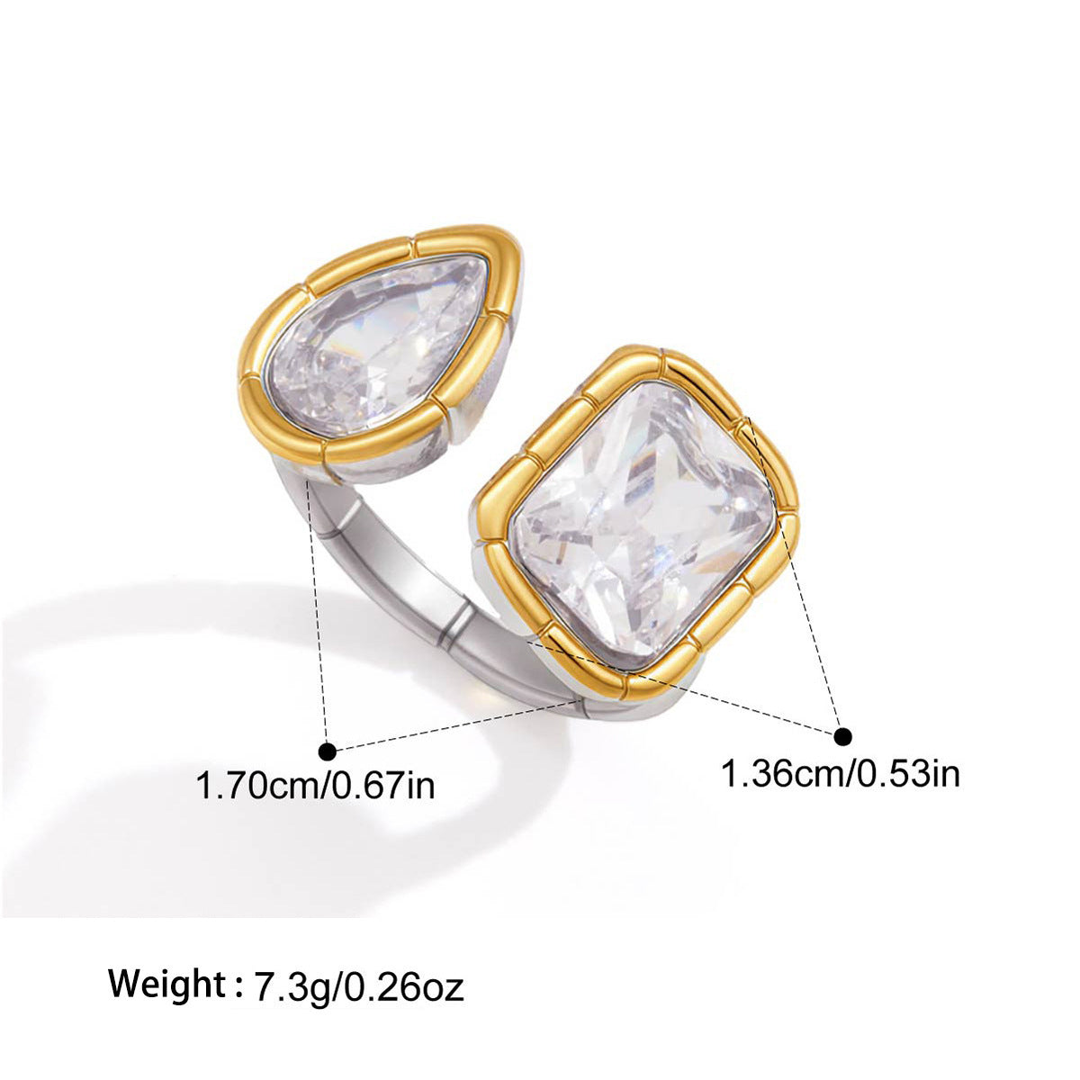 Anneau ouvert de luxe léger avec Zircon coloré et acier au titane