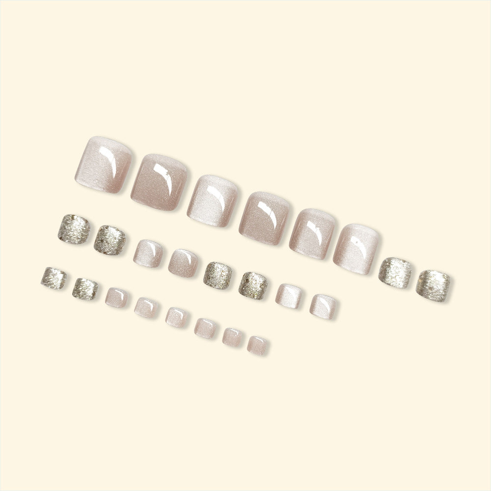 24 pièces d'ongle court en forme carrée d'ongle de chat Type de pression 3D Embedded Crystal Nail