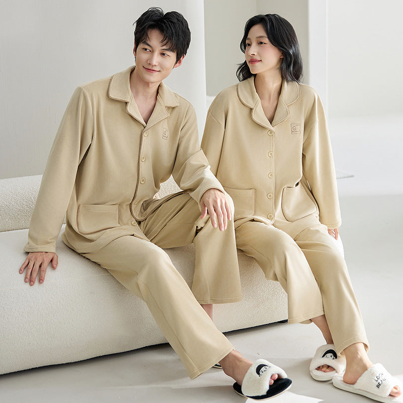 Couples Pyjama AutomneHiver Épaisseur Fleece-lined Fleece Hommes Ensemble