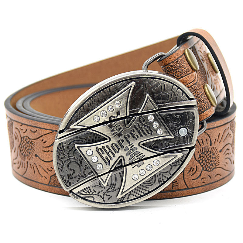 Personnalité Étudiant Trendy Printing Gravure Smooth Buckle Knife Embossing Belt