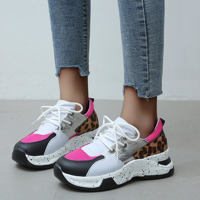 Leopard Imprimer Sneakers Femmes Dentelle vers le haut Marche Running Sports Chaussures