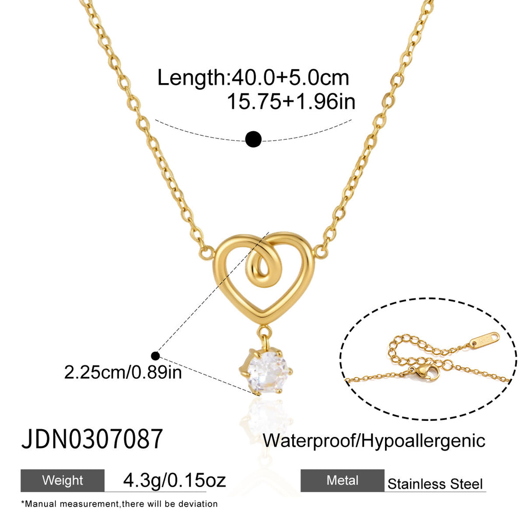 Collier en acier de titane Zircon en forme de cœur pour femmes