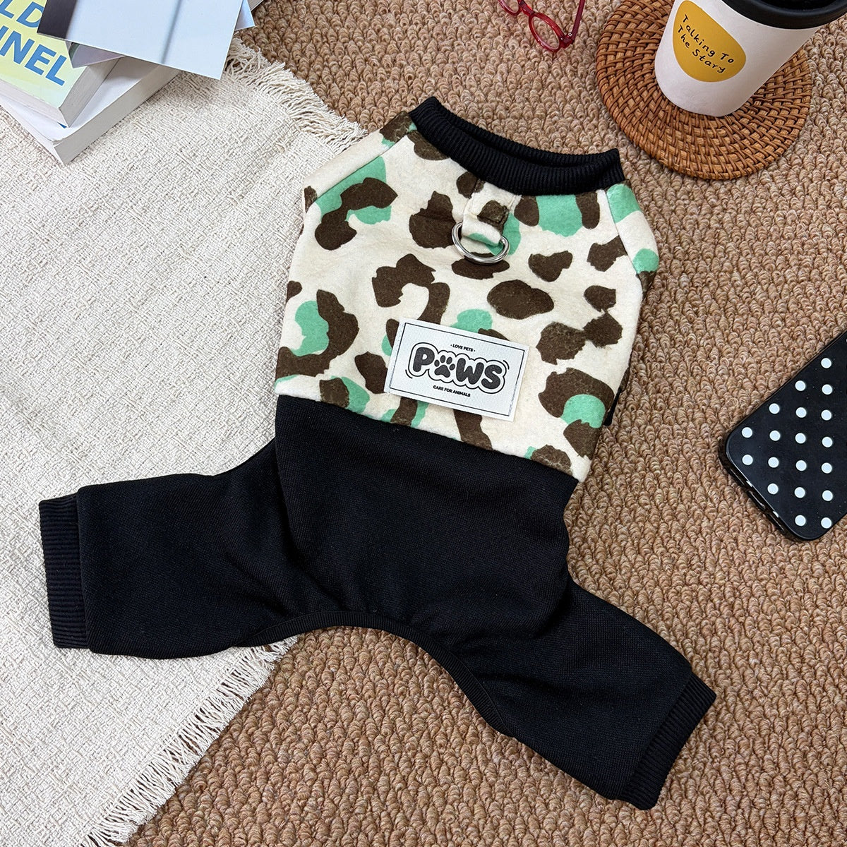 Costume de saut d'hiver chaud Leopard imprimé à quatre pattes épais