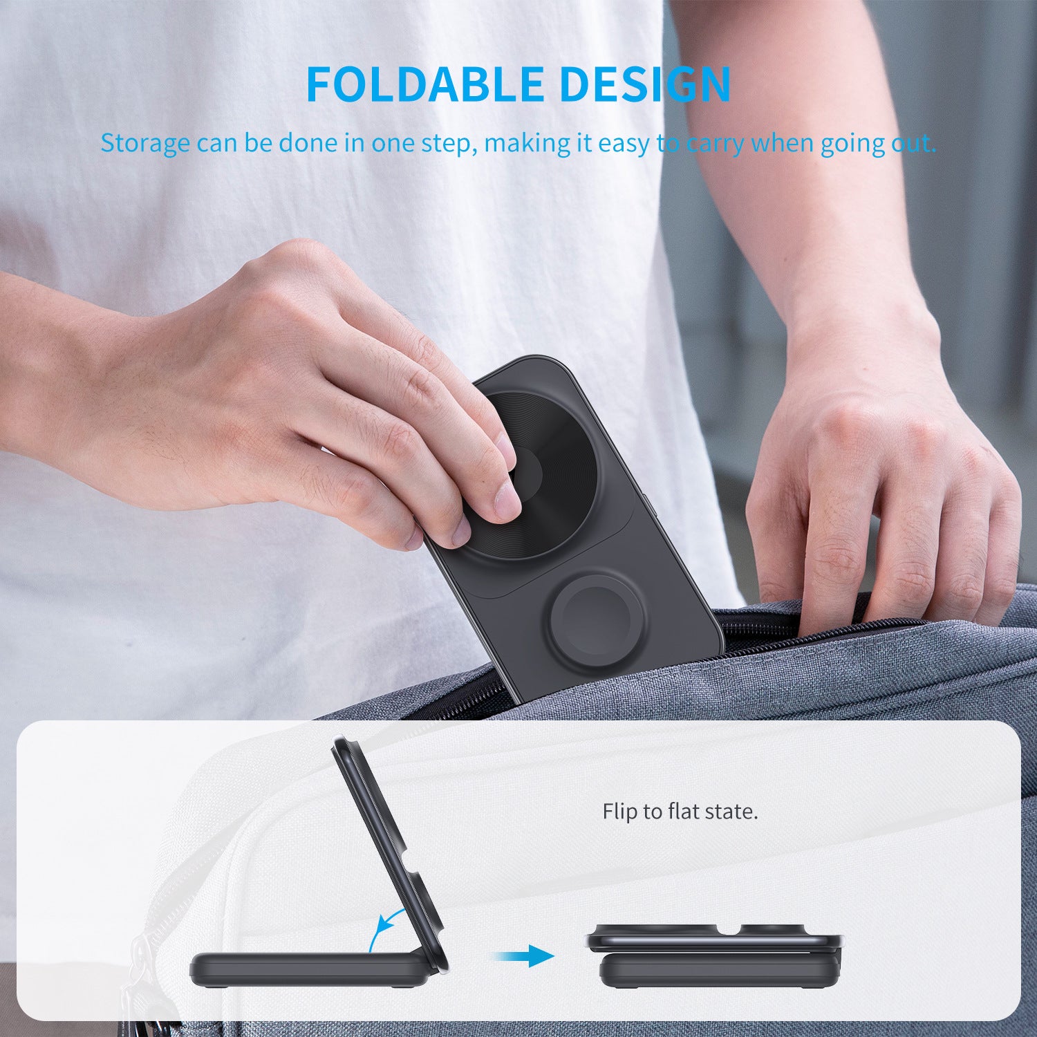 Pliage avec câble 8000mAh Banque de puissance magnétique sans fil