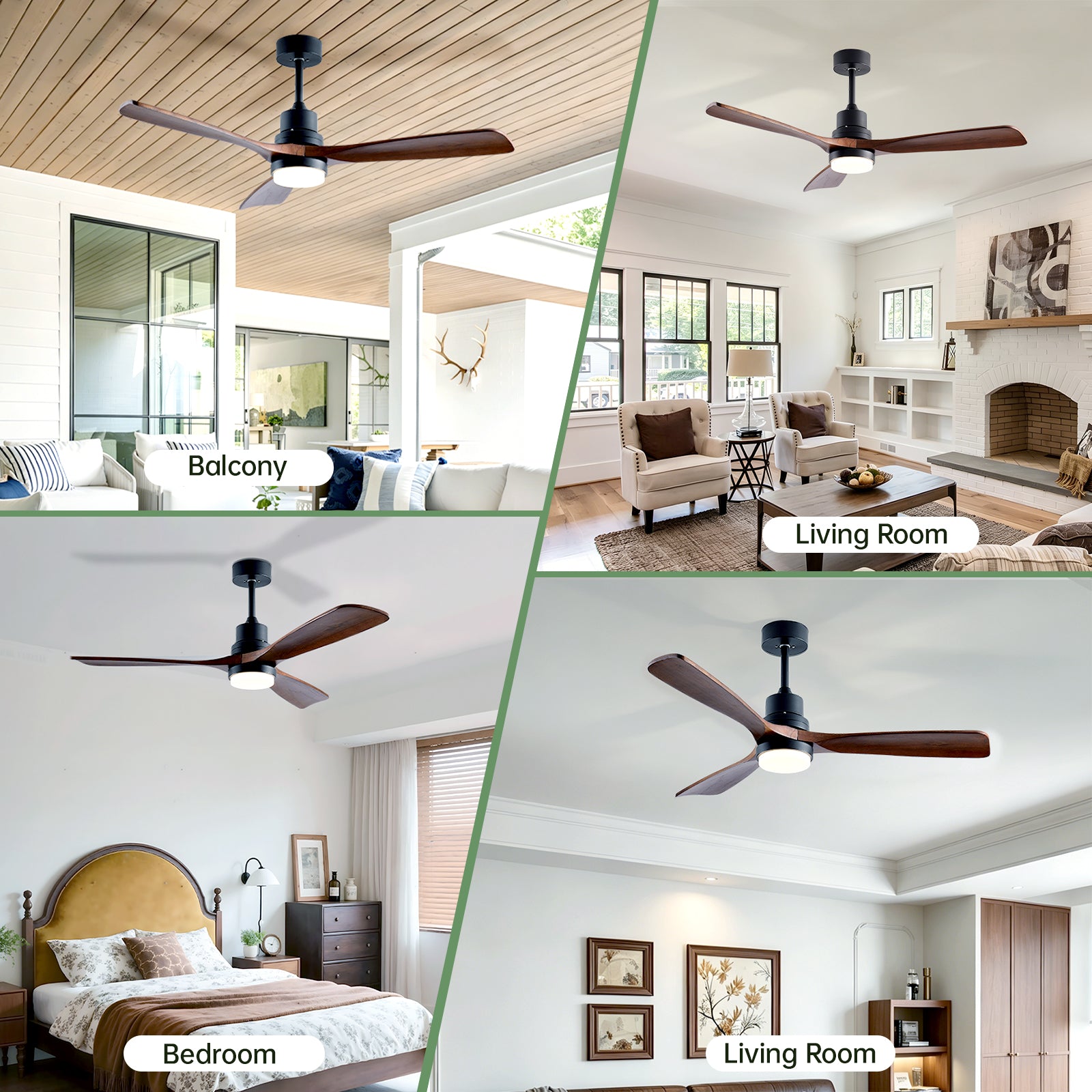 Ventilateurs de plafond en bois de 52" avec télécommande éclairée