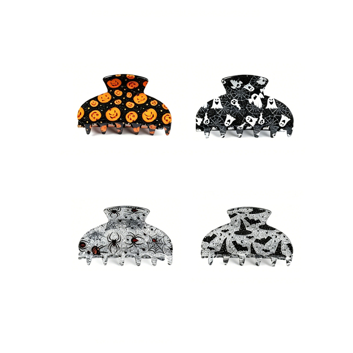 Clip de griffe de requin d'Halloween - Ghost Pumpkin Black Cat Print Hair Accessory for Women Girls P